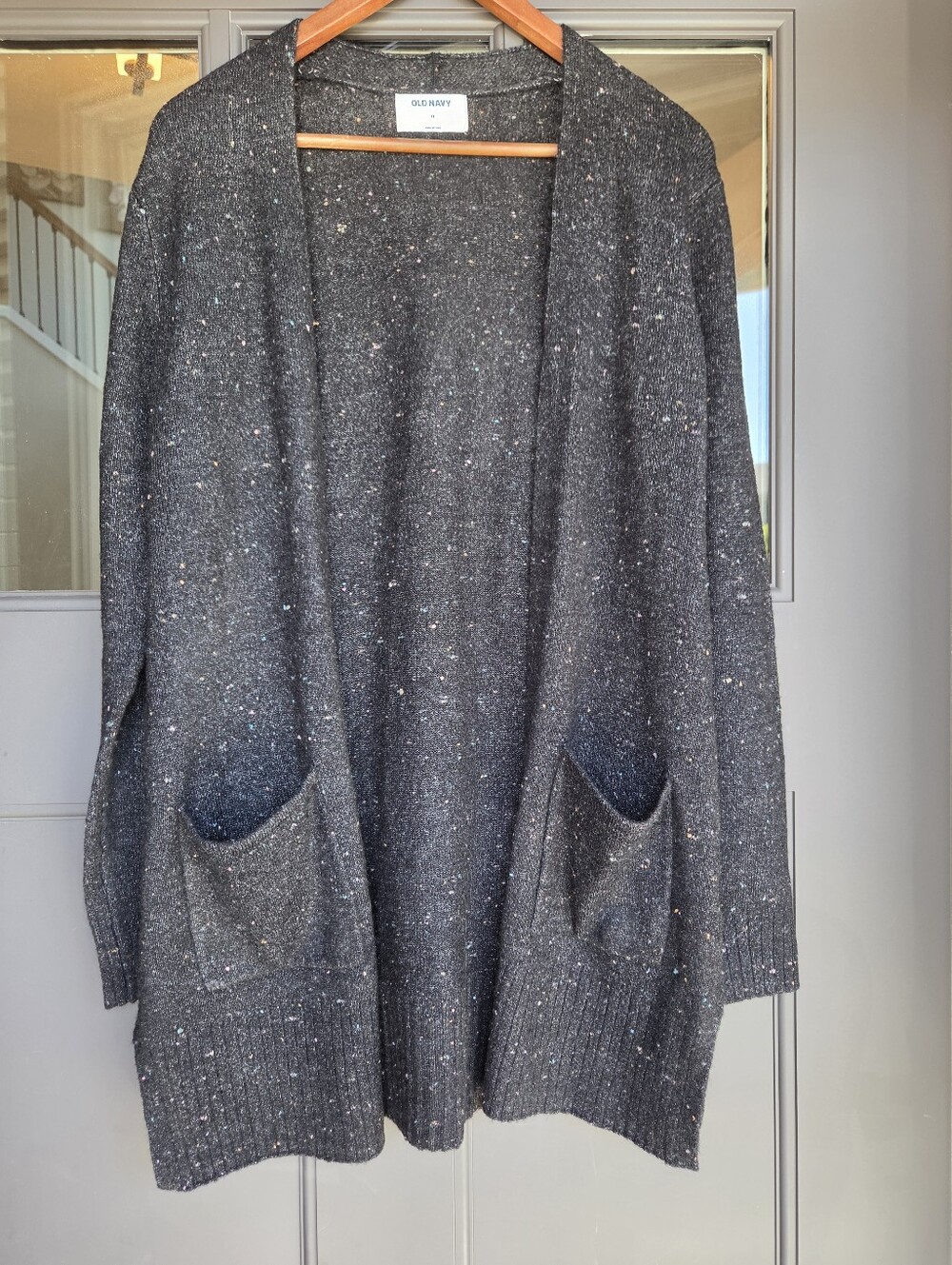 NWT Old Navy Women's Charcoal Speckled Open-Front Cardigan Sweater